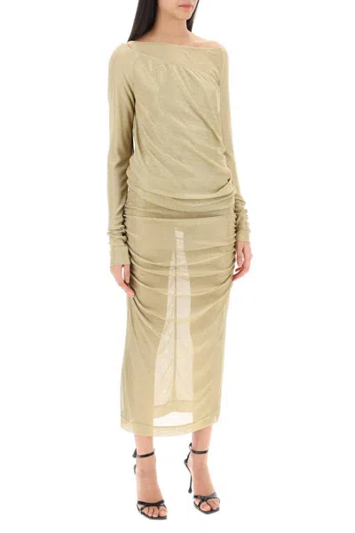 Shop Dolce & Gabbana Long Dress In Lurex Knit In Oro