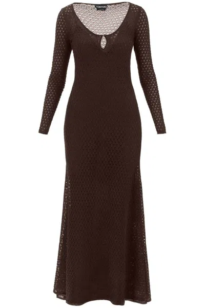 Shop Tom Ford Long Knitted Lurex Perforated Dress In Marrone