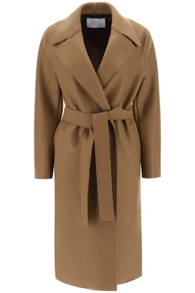 Shop Harris Wharf London Long Robe Coat In Pressed Wool And Polaire In Marrone