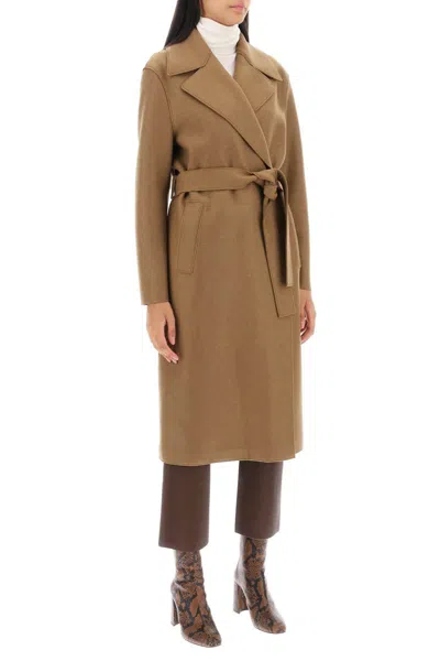 Shop Harris Wharf London Long Robe Coat In Pressed Wool And Polaire In Marrone