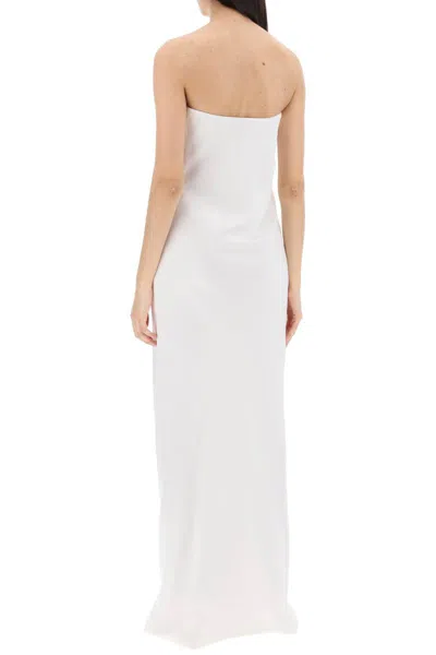 Shop Norma Kamali Long Satin Crepe Dress In Bianco