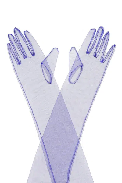 Shop 19:13 Dresscode Long Sheer Tulle Gloves In Blu
