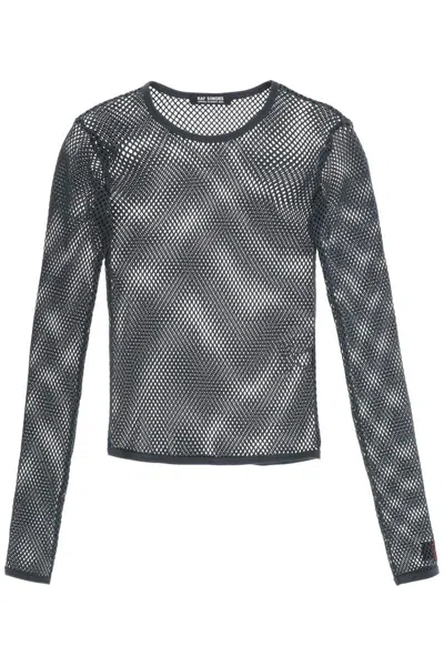 Shop Raf Simons Long Sleeve Fishnet Knit T-shirt In Grigio
