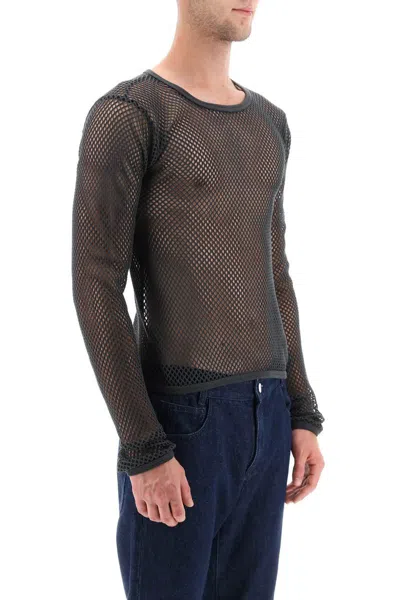 Shop Raf Simons Long Sleeve Fishnet Knit T-shirt In Grigio