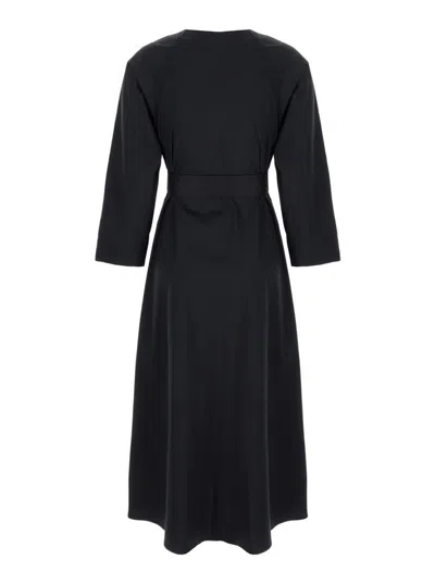 Shop Plain Long Black Dress With Belt In Fabric Woman