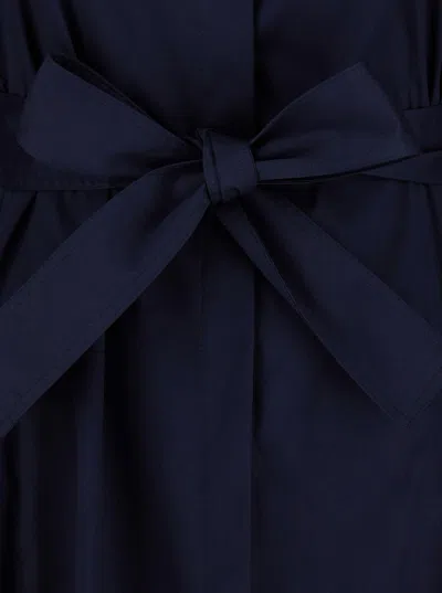 Shop Plain Long Blue Dress With Belt In Fabric Woman