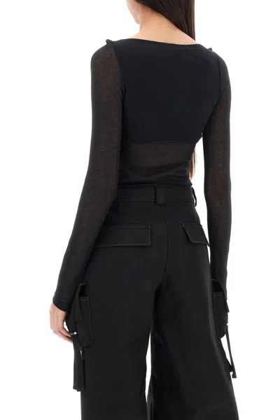 Shop Dion Lee Long-sleeved Bodysuit With Cut-outs In Nero