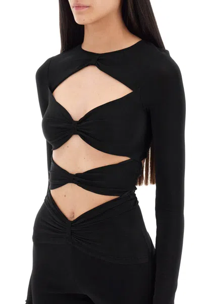 Shop Roberto Cavalli Long-sleeved Jumpsuit With Cut-outs In Nero