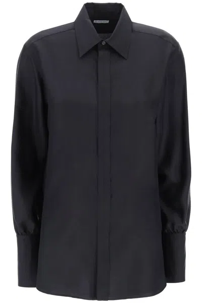 Shop Burberry Long-sleeved Silk Shirt In Nero