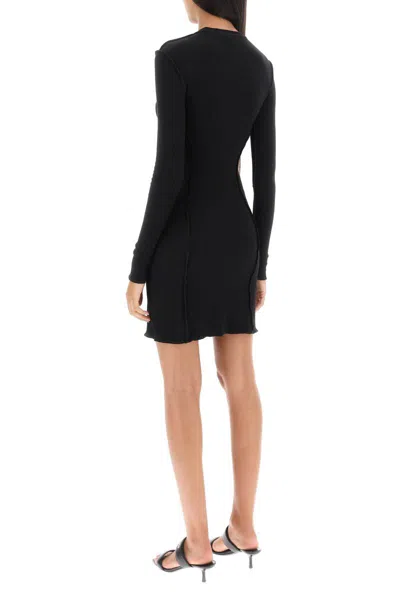 Shop Palm Angels Long-sleeved Mini Dress In Ribbed Jersey In Nero