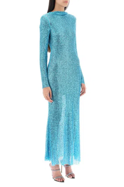 Shop Self-portrait Long-sleeved Maxi Dress With Sequins And Beads In Celeste