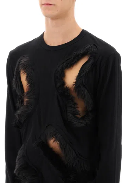 Shop Comme Des Garçons Homme Deux Long-sleeved T-shirt With Faux Fur-trimmed Cut-outs In Nero