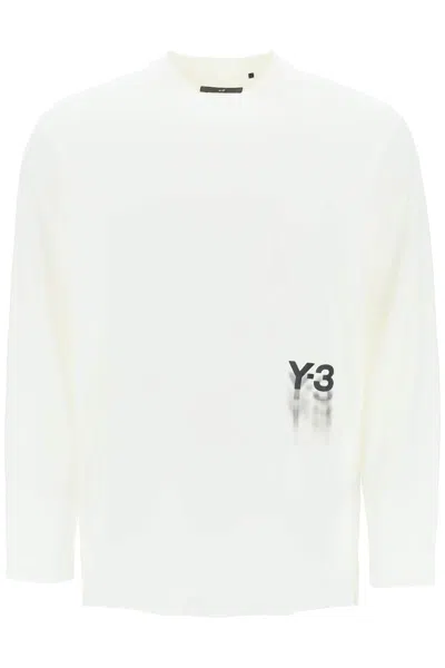 Shop Y-3 Long-sleeved T-shirt With Logo Print In Bianco