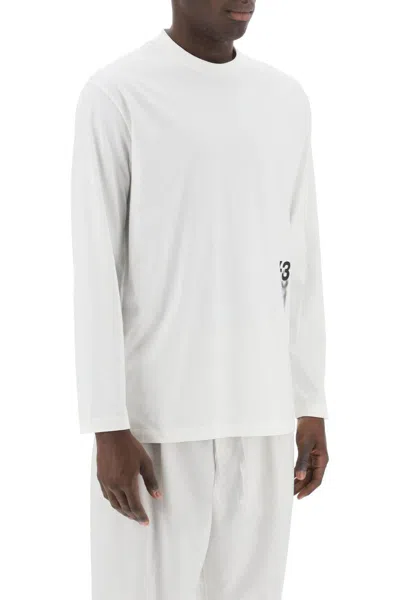 Shop Y-3 Long-sleeved T-shirt With Logo Print In Bianco
