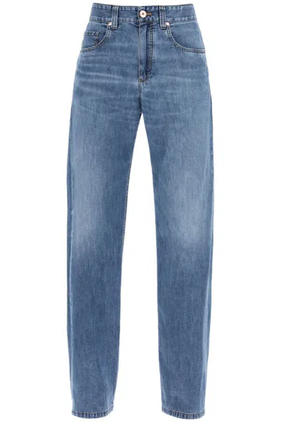 Shop Brunello Cucinelli Loose Cotton Denim Jeans In Nine Words In Blu