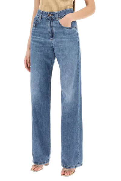 Shop Brunello Cucinelli Loose Cotton Denim Jeans In Nine Words In Blu