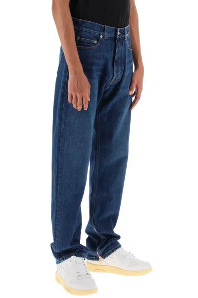 Shop Off-white Loose Fit Jeans With Vintage Wash In Blu