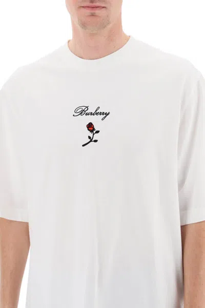 Shop Burberry Loose Fit T-shirt With Rose In Bianco