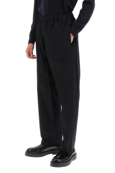 Shop Lemaire Loose Pants In Cotton Twill In Nero