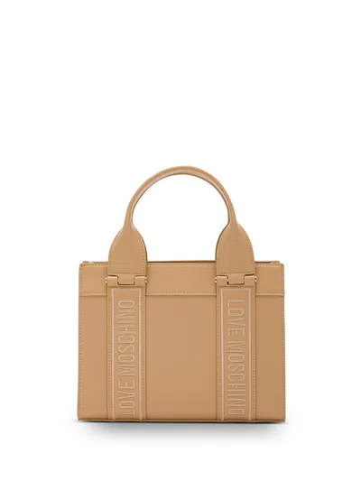 Shop Love Moschino Synthetic Leather Handbag With Shoulder Strap In Brown