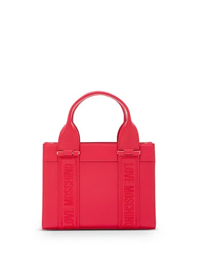 Shop Love Moschino Synthetic Leather Handbag With Shoulder Strap In Red