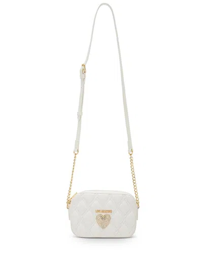 Shop Love Moschino Synthetic Leather Quilted Shoulder Bag In White