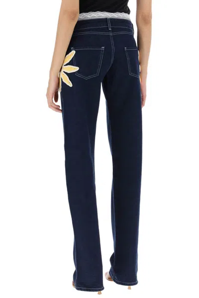 Shop Siedres Low-rise Jeans With Crochet Flowers In Blu