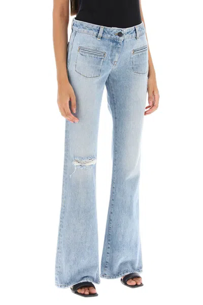 Shop Palm Angels Low-rise Waist Bootcut Jeans In Celeste