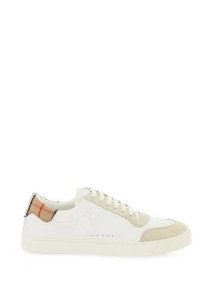 Shop Burberry Low-top Leather Sneakers In Bianco