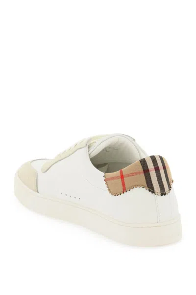 Shop Burberry Low-top Leather Sneakers In Bianco