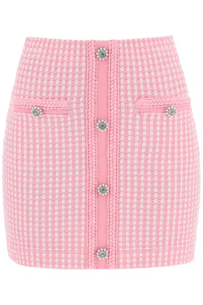 Shop Self-portrait Lurex Knitted Mini Skirt With Diamanté Buttons In Rosa