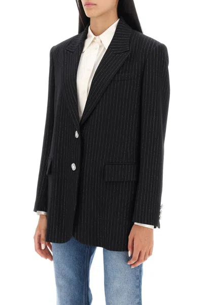 Shop Alessandra Rich Lurex-pinstriped Jacket In Nero