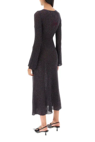 Shop Ganni Lurex-knit Midi Dress In Metallico