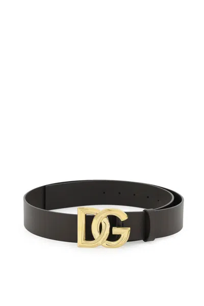 Shop Dolce & Gabbana Lux Leather Belt With Dg Buckle In Nero