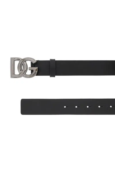 Shop Dolce & Gabbana Lux Leather Belt With Crossed Dg Logo In Nero