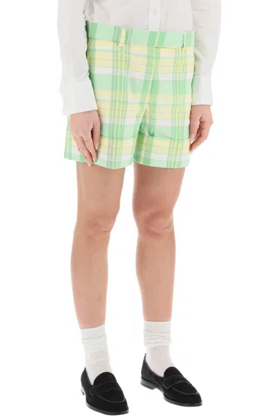 Shop Thom Browne Madras Cotton Cuffed Shorts In Verde