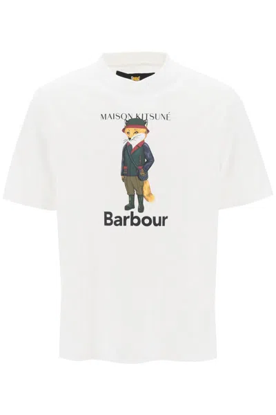 Shop Barbour Maison Kitsuné Fox Beaufort Crew-neck T-shirt In Bianco