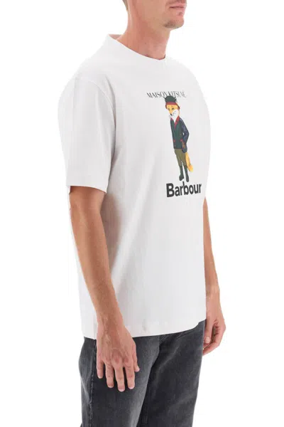 Shop Barbour Maison Kitsuné Fox Beaufort Crew-neck T-shirt In Bianco