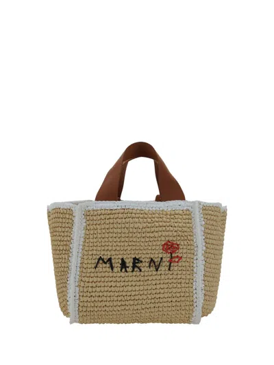 Shop Marni Handbags In Natural/white/rust