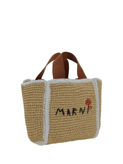 Shop Marni Handbags In Natural/white/rust