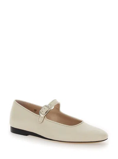 Le Monde Beryl 10mm Classic Satin Mary Jane Flats In White