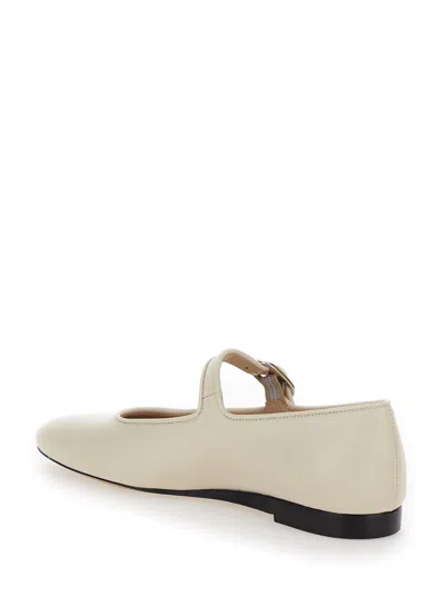Le Monde Beryl 10mm Classic Satin Mary Jane Flats In White