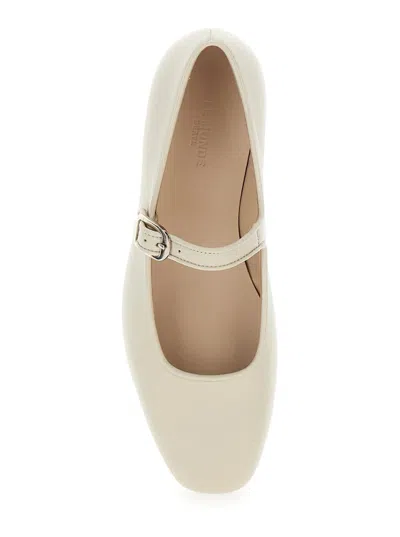 Le Monde Beryl 10mm Classic Satin Mary Jane Flats In White