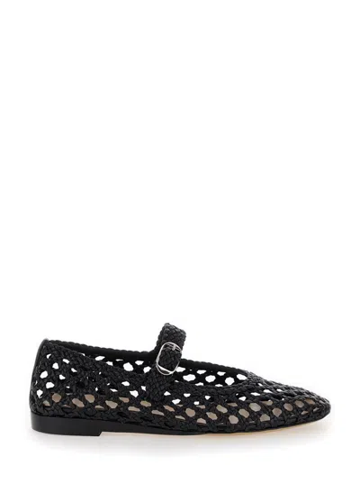 Shop Le Monde Beryl Black Mary Jane With Strap In Woven Leather Woman