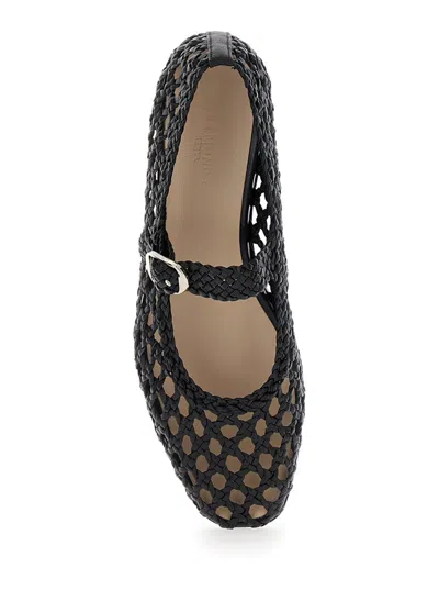 Shop Le Monde Beryl Black Mary Jane With Strap In Woven Leather Woman