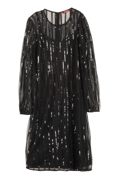 Shop Max Mara Studio Zorro Sequins Embroidery Tulle Dress In Black