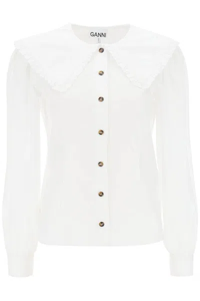 Shop Ganni Maxi Collar Shirt In Bianco