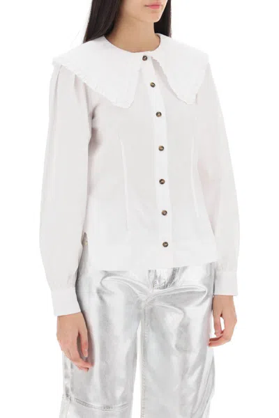 Shop Ganni Maxi Collar Shirt In Bianco