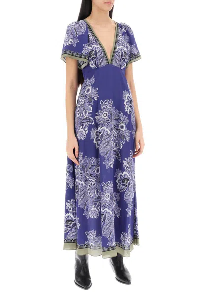 Shop Etro Maxi Crepe De Chine Dress In Viola