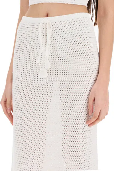 Shop Self-portrait Maxi Crochet Skirt For In Bianco